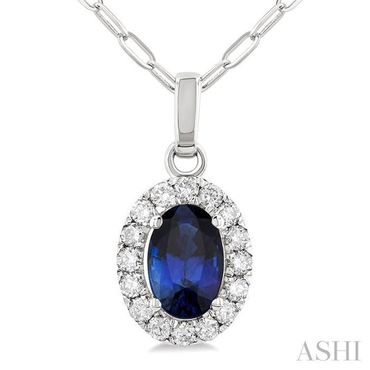 ASHI Oval Shape Gemstone & Halo Diamond Pendant 58698PPFGPDSPWG-OV
