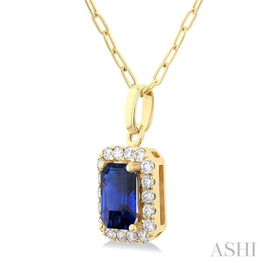 ASHI Emerald Shape Gemstone & Halo Diamond Pendant 58698PPFGPDSPYG-OC