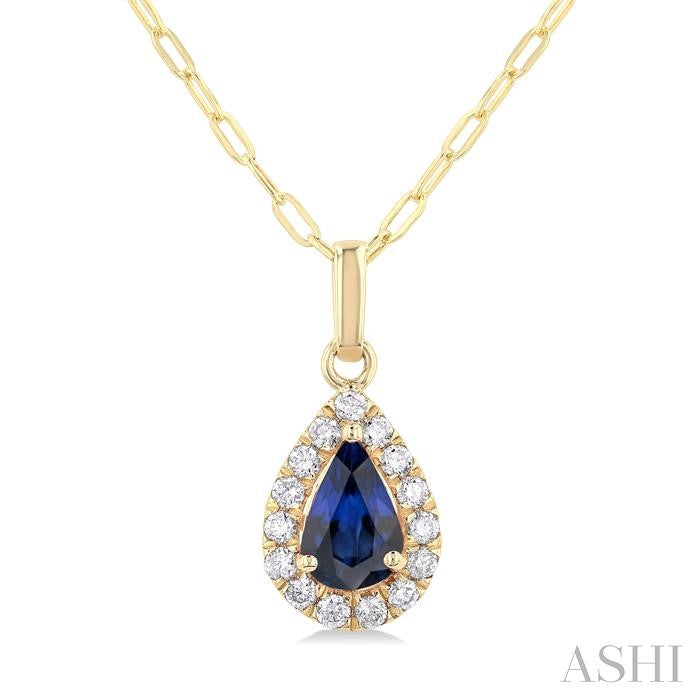 ASHI Pear Shape Gemstone & Halo Diamond Pendant 58698PPFGPDSPYG-PR