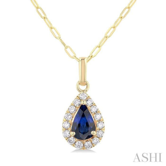 ASHI Pear Shape Gemstone & Halo Diamond Pendant 58698PPFGPDSPYG-PR