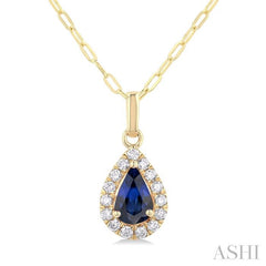 ASHI Pear Shape Gemstone & Halo Diamond Pendant 58698PPFGPDSPYG-PR