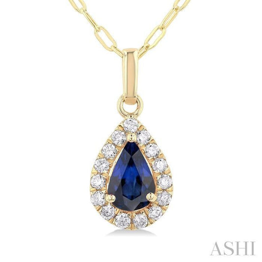 ASHI Pear Shape Gemstone & Halo Diamond Pendant 58698PPFGPDSPYG-PR