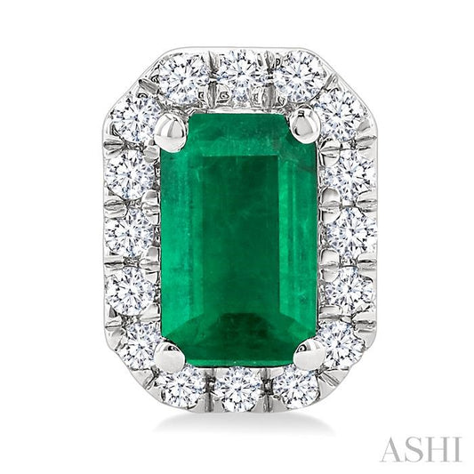 ASHI Emerald Shape Gemstone & Halo Diamond Earrings 58698PPFSEREMWG-OC