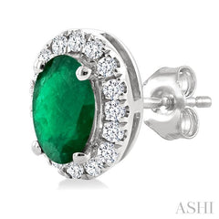 ASHI Oval Shape Gemstone & Halo Diamond Earrings 58698PPFSEREMWG-OV