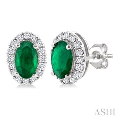 ASHI Oval Shape Gemstone & Halo Diamond Earrings 58698PPFSEREMWG-OV