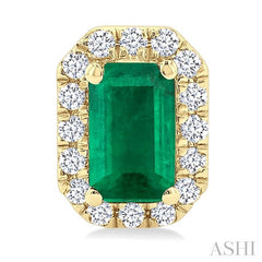 ASHI Emerald Shape Gemstone & Halo Diamond Earrings 58698PPFSEREMYG-OC
