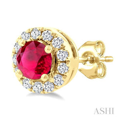 ASHI Round Shape Gemstone & Halo Diamond Earrings 58698PPFSERRBYG-RD