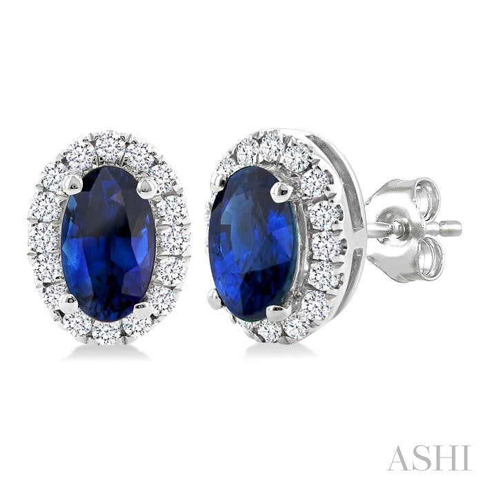 ASHI Oval Shape Gemstone & Halo Diamond Earrings 58698PPFSERSPWG-OV
