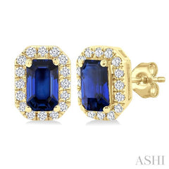 ASHI Emerald Shape Gemstone & Halo Diamond Earrings 58698PPFSERSPYG-OC