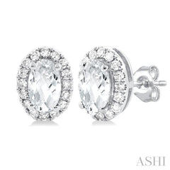 ASHI Oval Shape Gemstone & Halo Diamond Earrings 58698PPFSERWTWG-OV