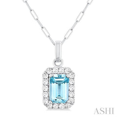 ASHI Emerald Shape Gemstone & Halo Diamond Pendant 58698PPTGPDAQWG-OC