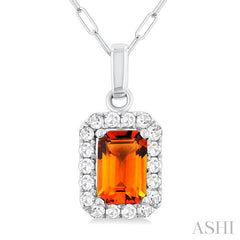 ASHI Emerald Shape Gemstone & Halo Diamond Pendant 58698PPTGPDCTWG-OC