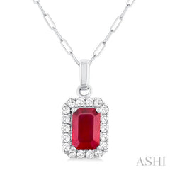ASHI Emerald Shape Gemstone & Halo Diamond Pendant 58698PPTGPDRBWG-OC