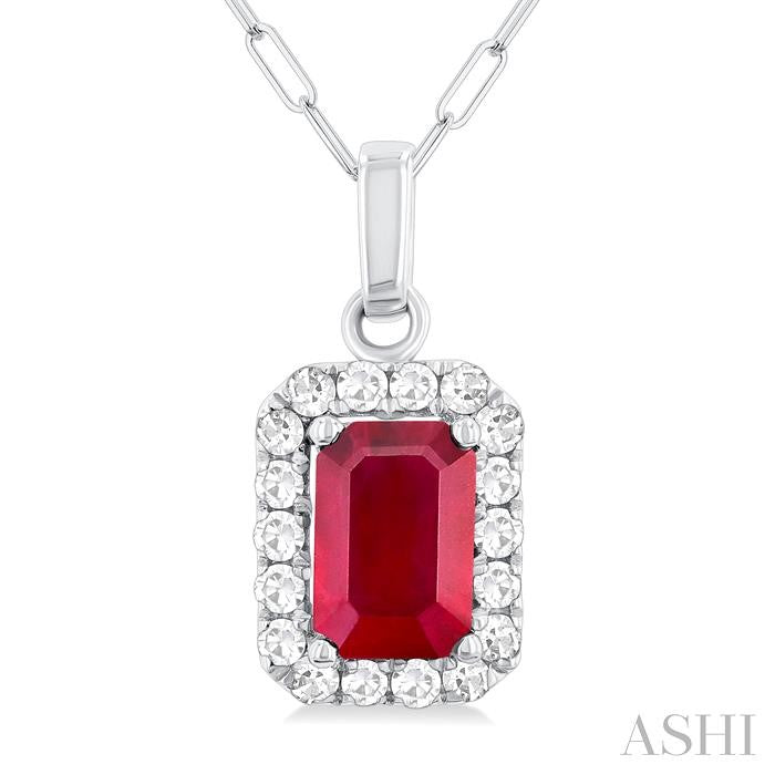 ASHI Emerald Shape Gemstone & Halo Diamond Pendant 58698PPTGPDRBWG-OC