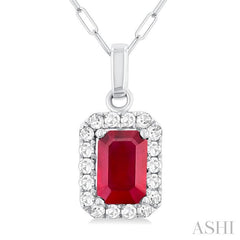 ASHI Emerald Shape Gemstone & Halo Diamond Pendant 58698PPTGPDRBWG-OC