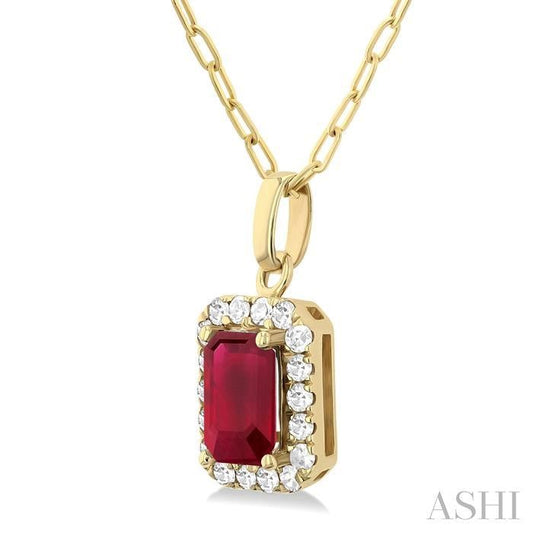 ASHI Emerald Shape Gemstone & Halo Diamond Pendant 58698PPTGPDRBYG-OC