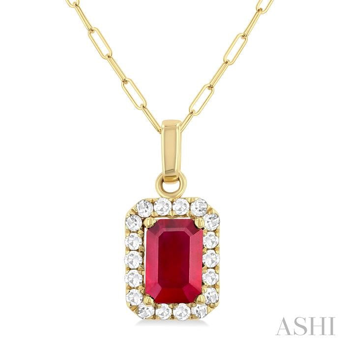 ASHI Emerald Shape Gemstone & Halo Diamond Pendant 58698PPTGPDRBYG-OC