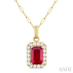 ASHI Emerald Shape Gemstone & Halo Diamond Pendant 58698PPTGPDRBYG-OC