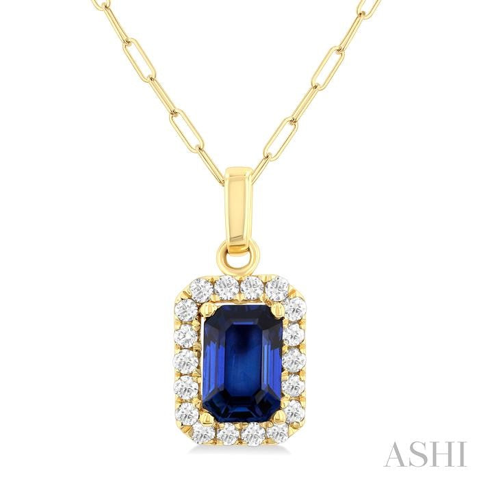 ASHI Emerald Shape Gemstone & Halo Diamond Pendant 58698PPTGPDSPYG-OC