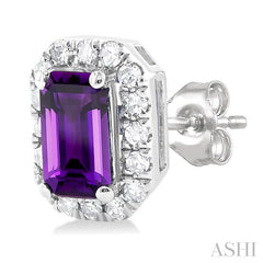 ASHI Emerald Shape Gemstone & Halo Diamond Earrings 58698PPTSERAMWG-OC