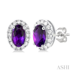 ASHI Oval Shape Gemstone & Halo Diamond Earrings 58698PPTSERAMWG-OV