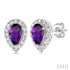 ASHI Pear Shape Gemstone & Halo Diamond Earrings 58698PPTSERAMWG-PR