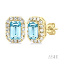ASHI Emerald Shape Gemstone & Halo Diamond Earrings 58698PPTSERAQYG-OC