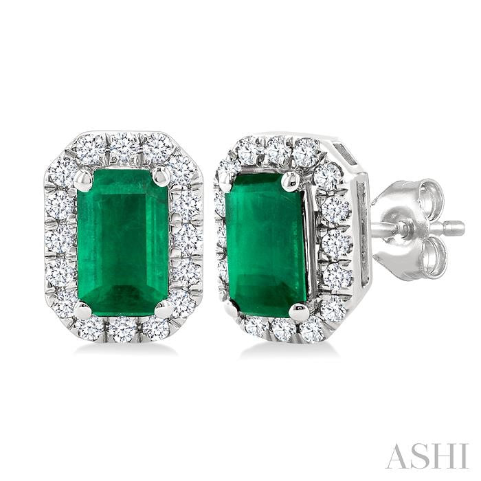 ASHI Emerald Shape Gemstone & Halo Diamond Earrings 58698PPTSEREMWG-OC