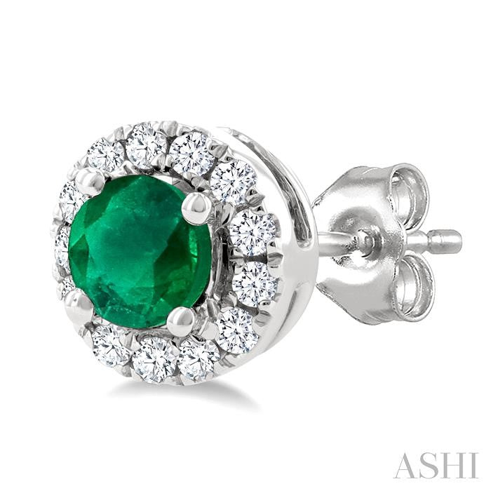 ASHI Round Shape Gemstone & Halo Diamond Earrings 58698PPTSEREMWG-RD