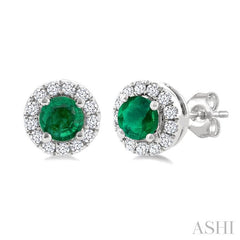 ASHI Round Shape Gemstone & Halo Diamond Earrings 58698PPTSEREMWG-RD