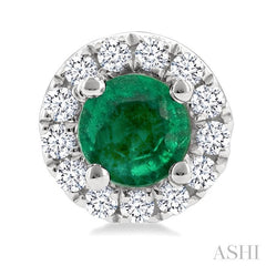 ASHI Round Shape Gemstone & Halo Diamond Earrings 58698PPTSEREMWG-RD