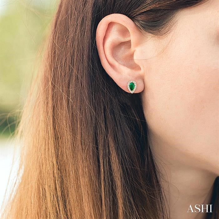 ASHI Pear Shape Gemstone & Halo Diamond Earrings 58698PPTSEREMYG-PR