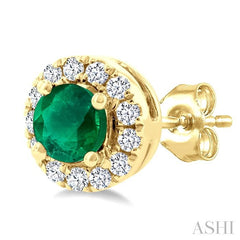 ASHI Round Shape Gemstone & Halo Diamond Earrings 58698PPTSEREMYG-RD