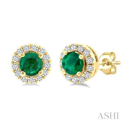 ASHI Round Shape Gemstone & Halo Diamond Earrings 58698PPTSEREMYG-RD