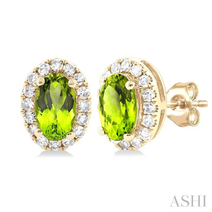 ASHI Oval Shape Gemstone & Halo Diamond Earrings 58698PPTSERPEYG-OV
