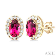 ASHI Oval Shape Gemstone & Halo Diamond Earrings 58698PPTSERPTYG-OV