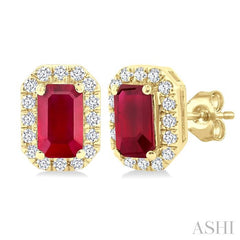 ASHI Emerald Shape Gemstone & Halo Diamond Earrings 58698PPTSERRBYG-OC