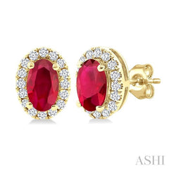 ASHI Oval Shape Gemstone & Halo Diamond Earrings 58698PPTSERRBYG-OV