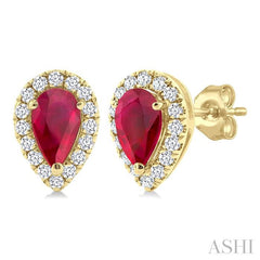 ASHI Pear Shape Gemstone & Halo Diamond Earrings 58698PPTSERRBYG-PR