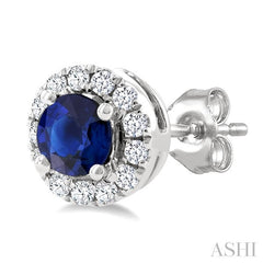 ASHI Round Shape Gemstone & Halo Diamond Earrings 58698PPTSERSPWG-RD