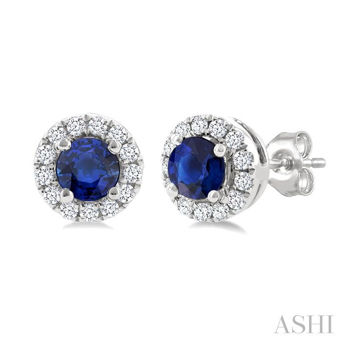ASHI Round Shape Gemstone & Halo Diamond Earrings 58698PPTSERSPWG-RD