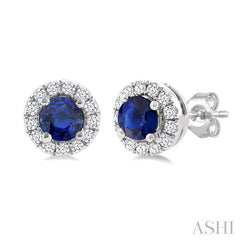 ASHI Round Shape Gemstone & Halo Diamond Earrings 58698PPTSERSPWG-RD