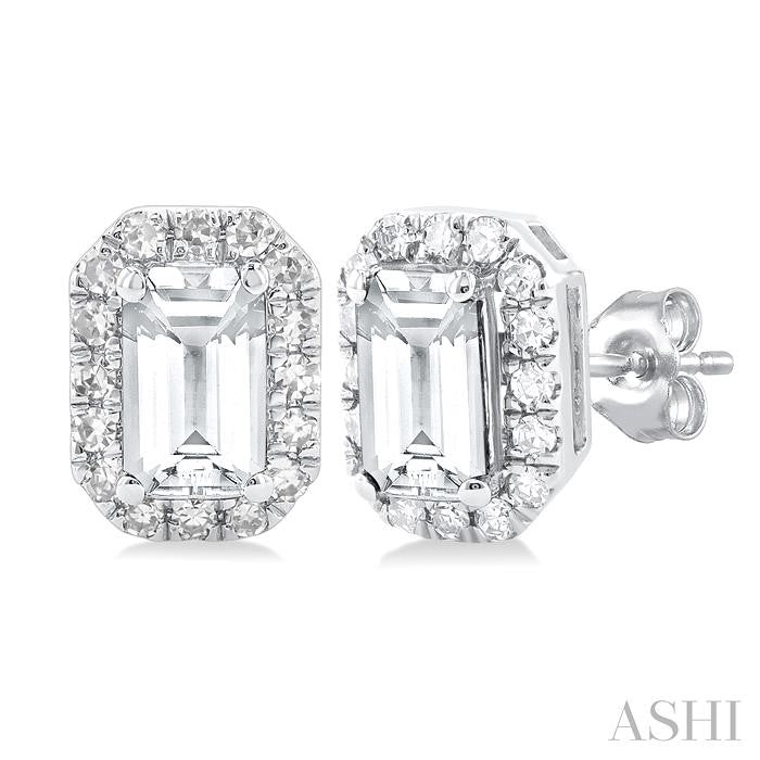 ASHI Emerald Shape Gemstone & Halo Diamond Earrings 58698PPTSERWTWG-OC
