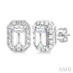 ASHI Emerald Shape Gemstone & Halo Diamond Earrings 58698PPTSERWTWG-OC