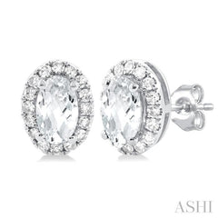 ASHI Oval Shape Gemstone & Halo Diamond Earrings 58698PPTSERWTWG-OV