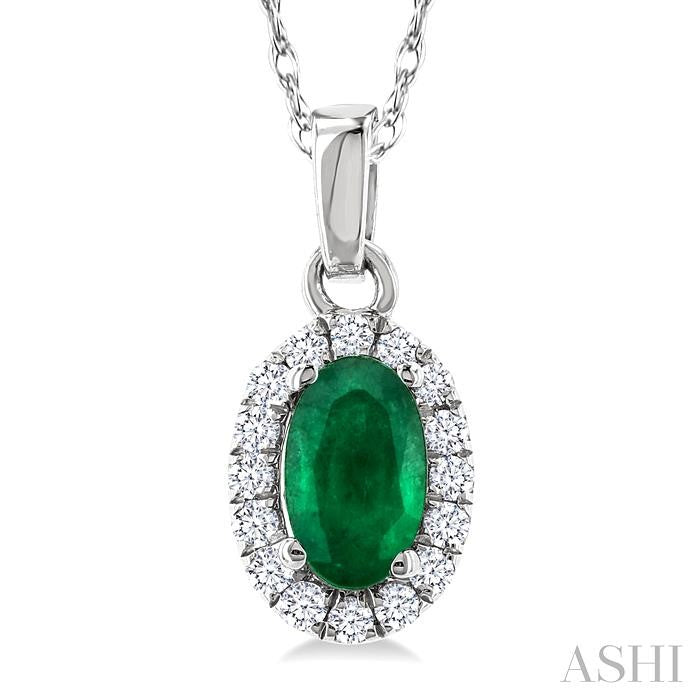 ASHI Oval Shape Gemstone & Halo Diamond Pendant 58699PPFSPDEMWG-OV