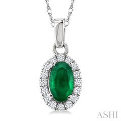 ASHI Oval Shape Gemstone & Halo Diamond Pendant 58699PPFSPDEMWG-OV