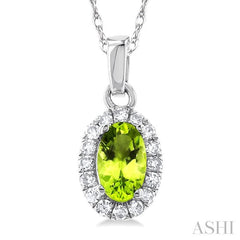 ASHI Oval Shape Gemstone & Halo Diamond Pendant 58699PPFSPDPEWG-OV