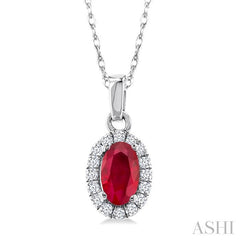 ASHI Oval Shape Gemstone & Halo Diamond Pendant 58699PPFSPDRBWG-OV