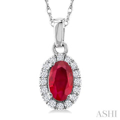 ASHI Oval Shape Gemstone & Halo Diamond Pendant 58699PPFSPDRBWG-OV